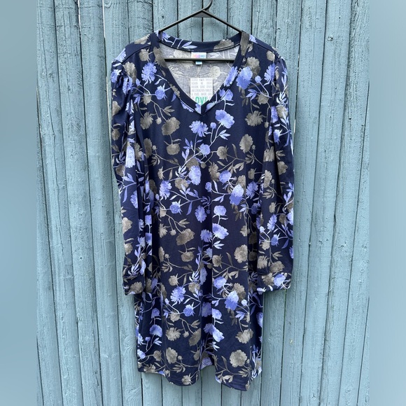 Lularoe Ava Floral V-Neck Long Sleeve Dress in Navy/Purple Size 2XL NWT - Picture 1 of 10